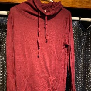 Cowl neck thin sweater with kangaroo pocket